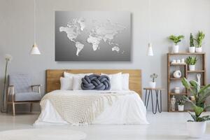 Obraz černobílá mapa světa v originálním provedení - 90x60 cm