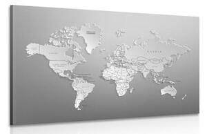 Obraz černobílá mapa světa v originálním provedení - 120x80 cm