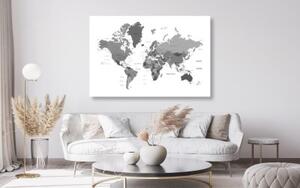 Obraz mapa světa v černobílé barvě - 60x40 cm