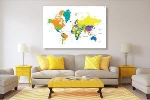 Obraz barevná mapa světa na bílém pozadí - 60x40 cm
