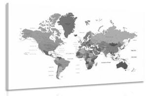 Obraz mapa světa v černobílé barvě - 90x60 cm