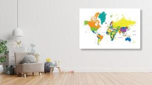 Obraz barevná mapa světa na bílém pozadí - 60x40 cm
