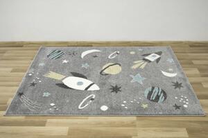 Makro Abra Dětský kusový koberec Lima C276A Planety Vesmír Rakety šedý Rozměr: 120x170 cm