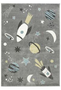 Makro Abra Dětský kusový koberec Lima C276A Planety Vesmír Rakety šedý Rozměr: 180x270 cm