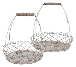 Set dvou kovových bílých kruhových košíků se srdíčky a držákem Katrien – 39/33 cm