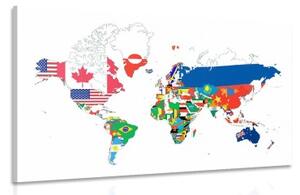 Obraz mapa světa s vlajkami s bílým pozadím - 120x80 cm
