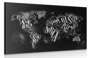 Obraz trendová černobílá mapa světa - 120x80 cm