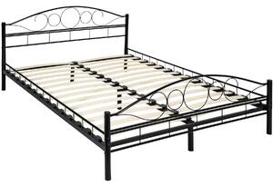 Tectake Kovová postel dvoulůžková Romance včetně lamelových roštů - 200 x 140 cm,černá/černá