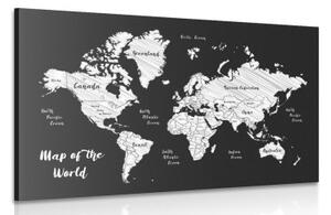 Obraz černobílá jedinečná mapa světa - 120x80 cm