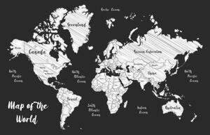 Obraz černobílá jedinečná mapa světa - 60x40 cm