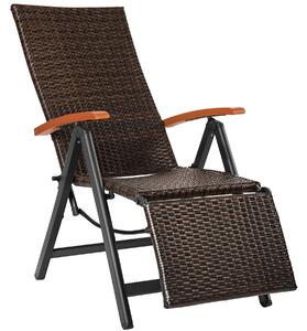 Tectake Zahradní ratanové křeslo RELAX s opěrkou pro nohy - hnědá