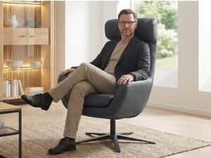 Kožené designové otočné křeslo s vysokým opěrem BE ORGANIC, kůže Prestige+ Nero