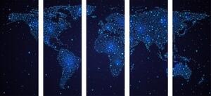 5-dílný obraz mapa světa s noční oblohou - 100x50 cm