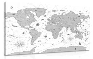 Obraz černobílá mapa - 120x80 cm