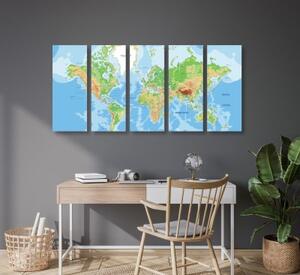 5-dílný obraz klasická mapa světa - 100x50 cm