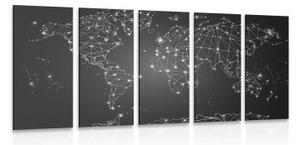 5-dílný obraz černobílá mapa světa - 100x50 cm