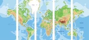 5-dílný obraz klasická mapa světa - 100x50 cm