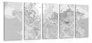 5-dílný obraz klasická mapa světa v černobílém provedení - 100x50 cm