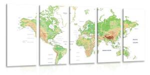5-dílný obraz klasická mapa světa s bílým pozadím - 200x100 cm