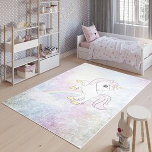Makro Abra Dětský kusový koberec vhodný k praní BAMBINO 2661 Jednorožec protiskluzový růžový modrý Rozměr: 120x170 cm