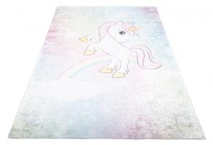 Makro Abra Dětský kusový koberec vhodný k praní BAMBINO 2661 Jednorožec protiskluzový růžový modrý Rozměr: 80x150 cm