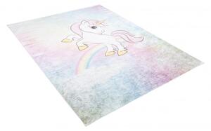 Makro Abra Dětský kusový koberec vhodný k praní BAMBINO 2661 Jednorožec protiskluzový růžový modrý Rozměr: 80x150 cm