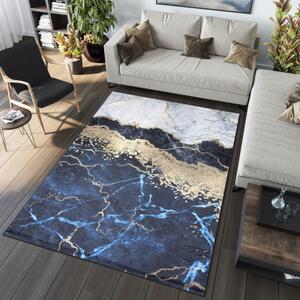 Makro Abra Kusový koberec pratelný TOSCANA 37050 Moderní pogumovaný modrý krémový zlatý Rozměr: 120x170 cm
