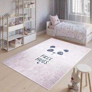 Makro Abra Dětský kusový koberec vhodný k praní BAMBINO 2554 Panda protiskluzový fialový krémový Rozměr: 140x200 cm