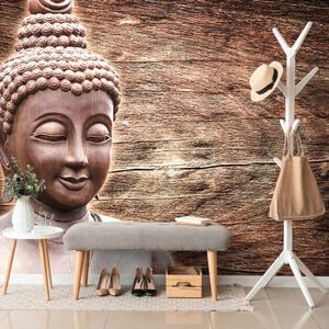 Samolepící tapeta socha Buddhy na dřevěném pozadí - 375x250 cm