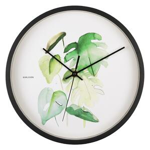 Nástěnné hodiny Botanical monstera print KARLSSON (Barva-zelená)