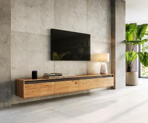 DELIFE Designový TV stolek Stonegrace 240 cm akácie přírodní břidlice 4 dvířka závěsný