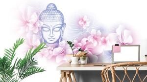 Tapeta Budha s květinami sakury - 300x200 cm