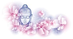 Tapeta Budha s květinami sakury - 300x200 cm