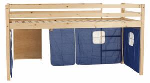 TEMPO Postel s PC stolem, borovicové dřevo / modrá, 90x200 cm, ALZENA