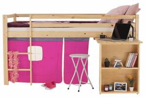 TEMPO Postel s PC stolem, borovicové dřevo / růžová, 90x200 cm, ALZENA