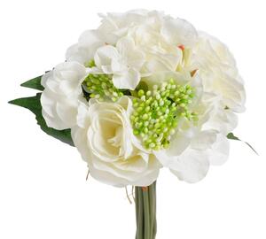 Růže s hortenzií kytice 9 ks - bílá