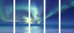 5-dílný obraz polární záře nad oceánem - 100x50 cm
