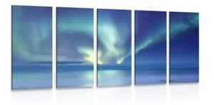 5-dílný obraz polární záře nad oceánem - 200x100 cm