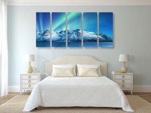 5-dílný obraz arktická polární záře - 100x50 cm