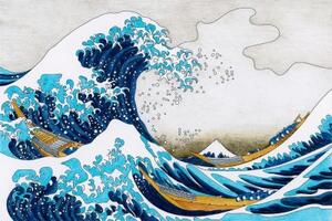 Tapeta reprodukce Velká vlna z Kanagawa - Kacušika Hokusai - 150x100 cm