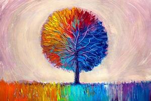 Tapeta barevný akvarelový strom - 300x200 cm