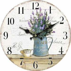 Dřevěné nástěnné hodiny Lavender café, pr. 34 cm