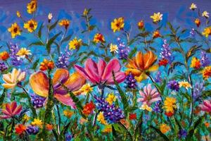 Tapeta barevné květiny na louce - 300x200 cm