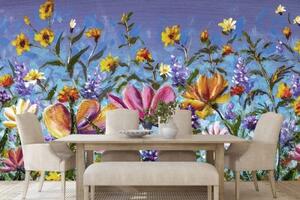 Tapeta barevné květiny na louce - 300x200 cm