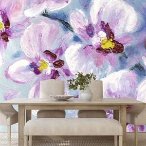 Tapeta romantické fialové květiny - 300x200 cm