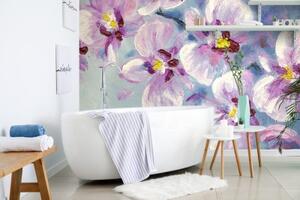 Tapeta romantické fialové květiny - 150x100 cm