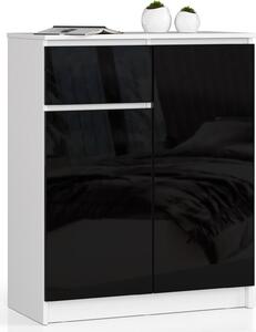 Moderní komoda v černé a bílé vysoký lesk 80 cm s úložným prostorem a elegantním designem