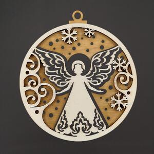 AMADEA Dřevěná ozdoba kulatá anděl dvojitá, 9 cm, český výrobek