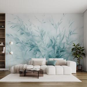 Fototapety Tráva a plevel s tenkými listy a stonky, světle modré barvy, měkké a jemné tahy štětcem,, Fototapety akvarel, w09342v1 : uwalls.cz