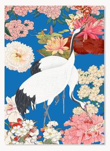 Plakát Japanese Cranes Floral Art